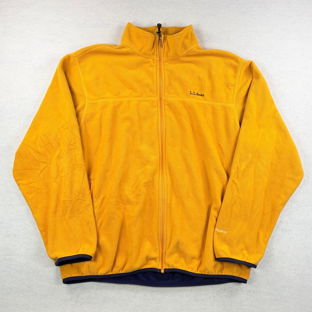 VTG LL Bean Polartec Fleece Jacket Mens XL Yellow Full Zip Mock Neck